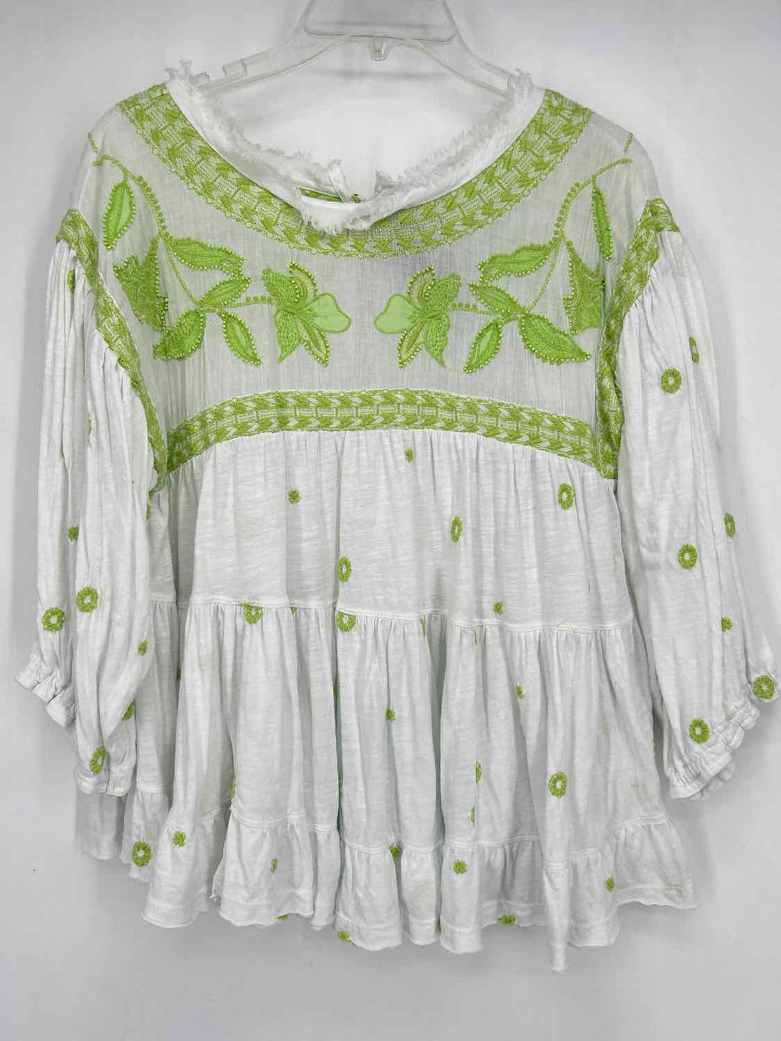 Free People Size XS White & Green Long Sleeve