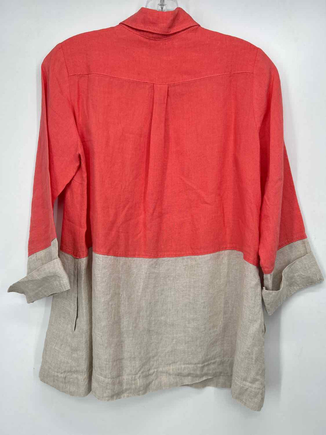 iLinen Lifestyle Size XS Coral & Beige Linen 100% Long Sleeve