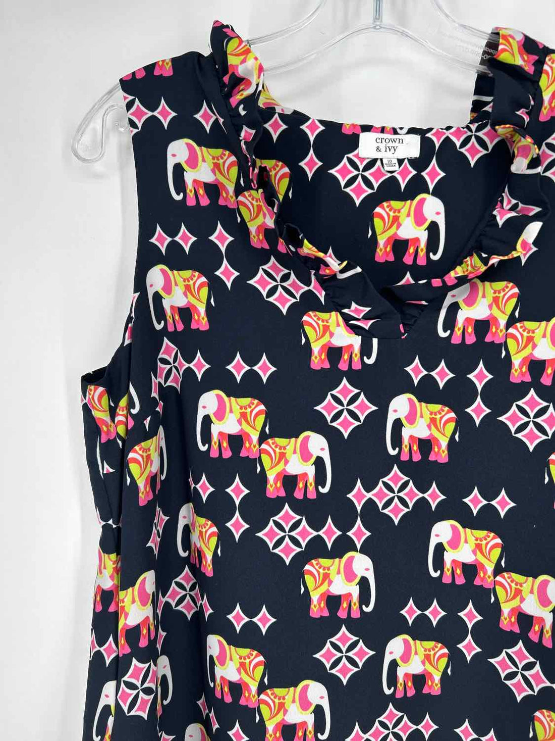 Crown & Ivy Size 10 Navy Print Sleeveless Dress