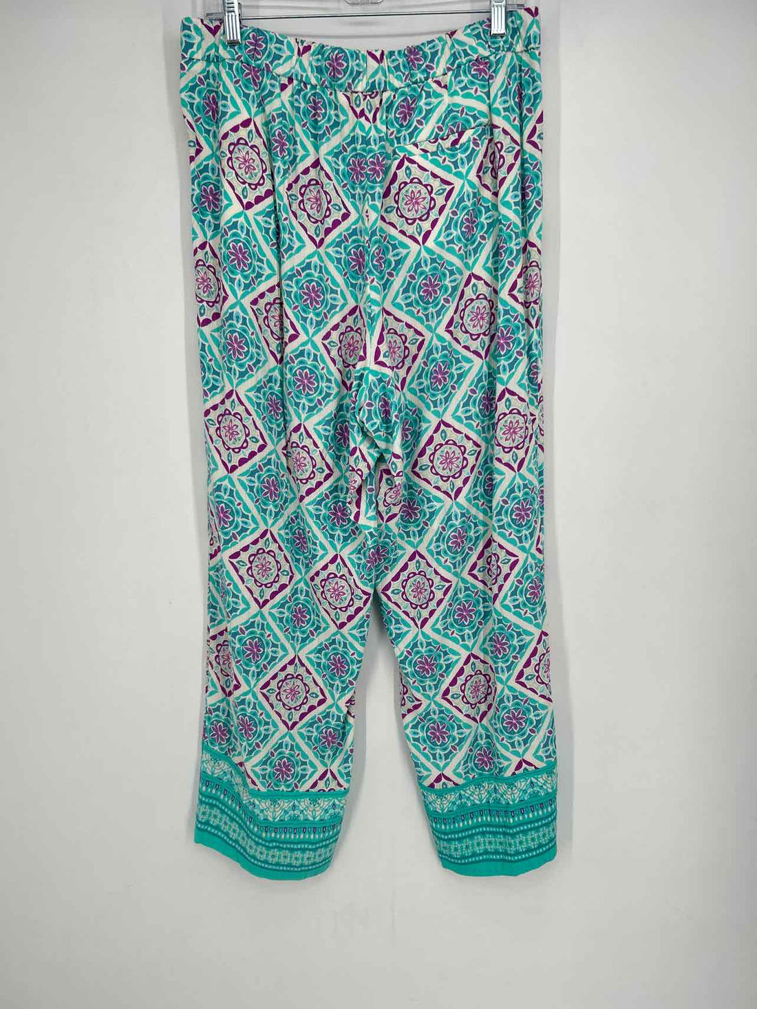 Talbots Size L White & Turquoise Print Pants