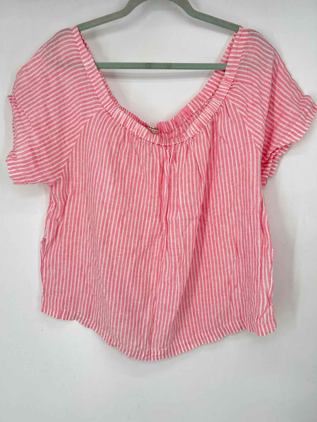 J Crew Size XL Pink & White Striped Short Sleeve