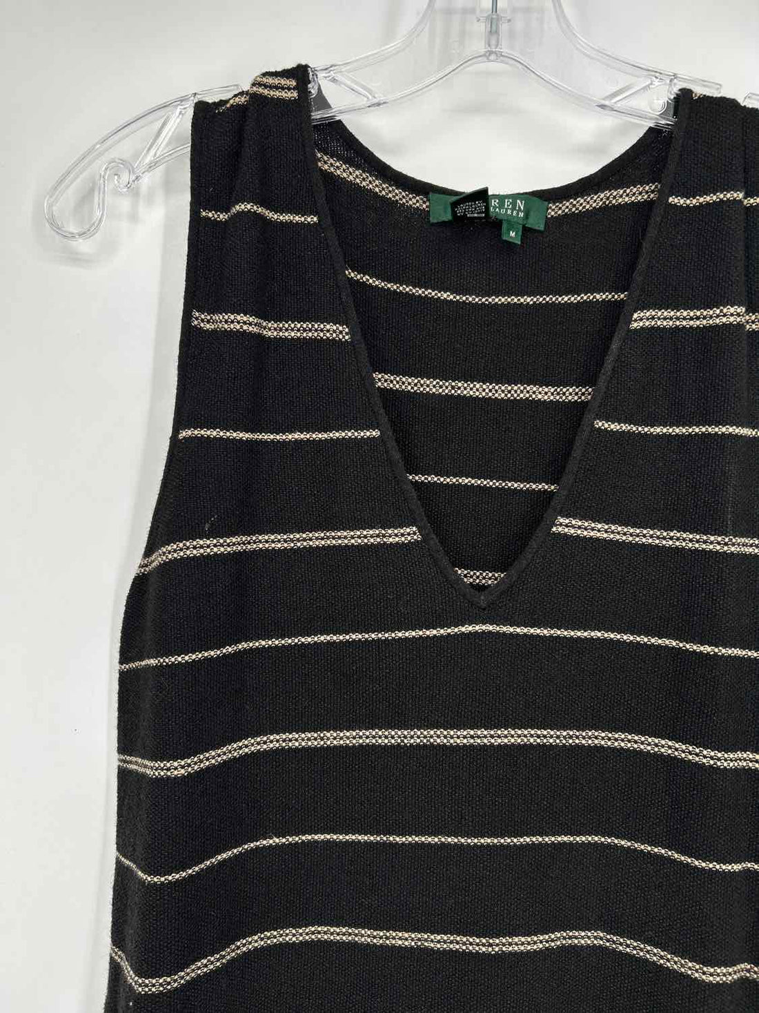 Lauren Ralph Lauren Size M Black Stripe Linen Blend Sleeveless Dress