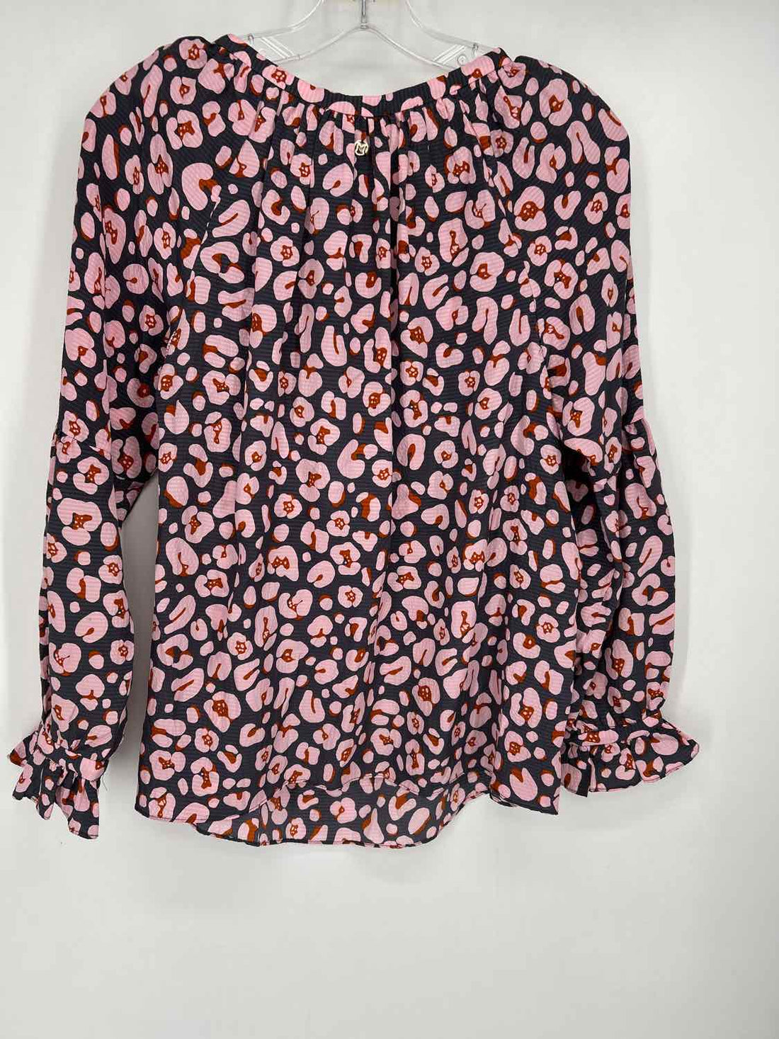 Marie Oliver Size XS Navy & Pink Print Silk Long Sleeve