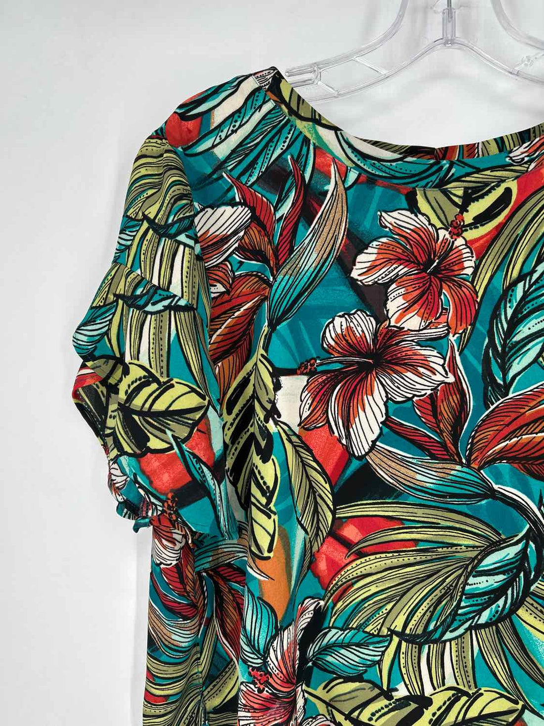 Loft Size MP Teal Print Short Sleeve
