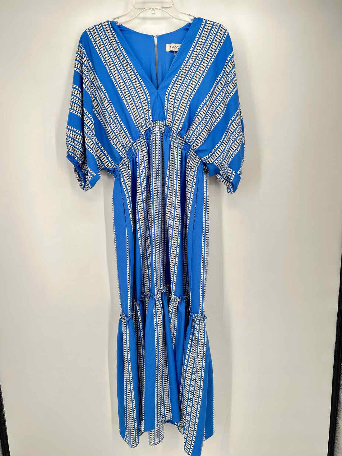 Taylor Size 8 Blue & White Print Short Sleeve Dress