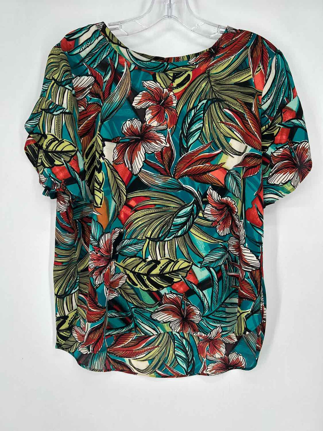 Loft Size MP Teal Print Short Sleeve