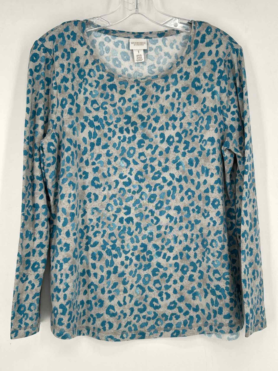 Chicos Size 1 (M) Light Gray & Blue Sweater