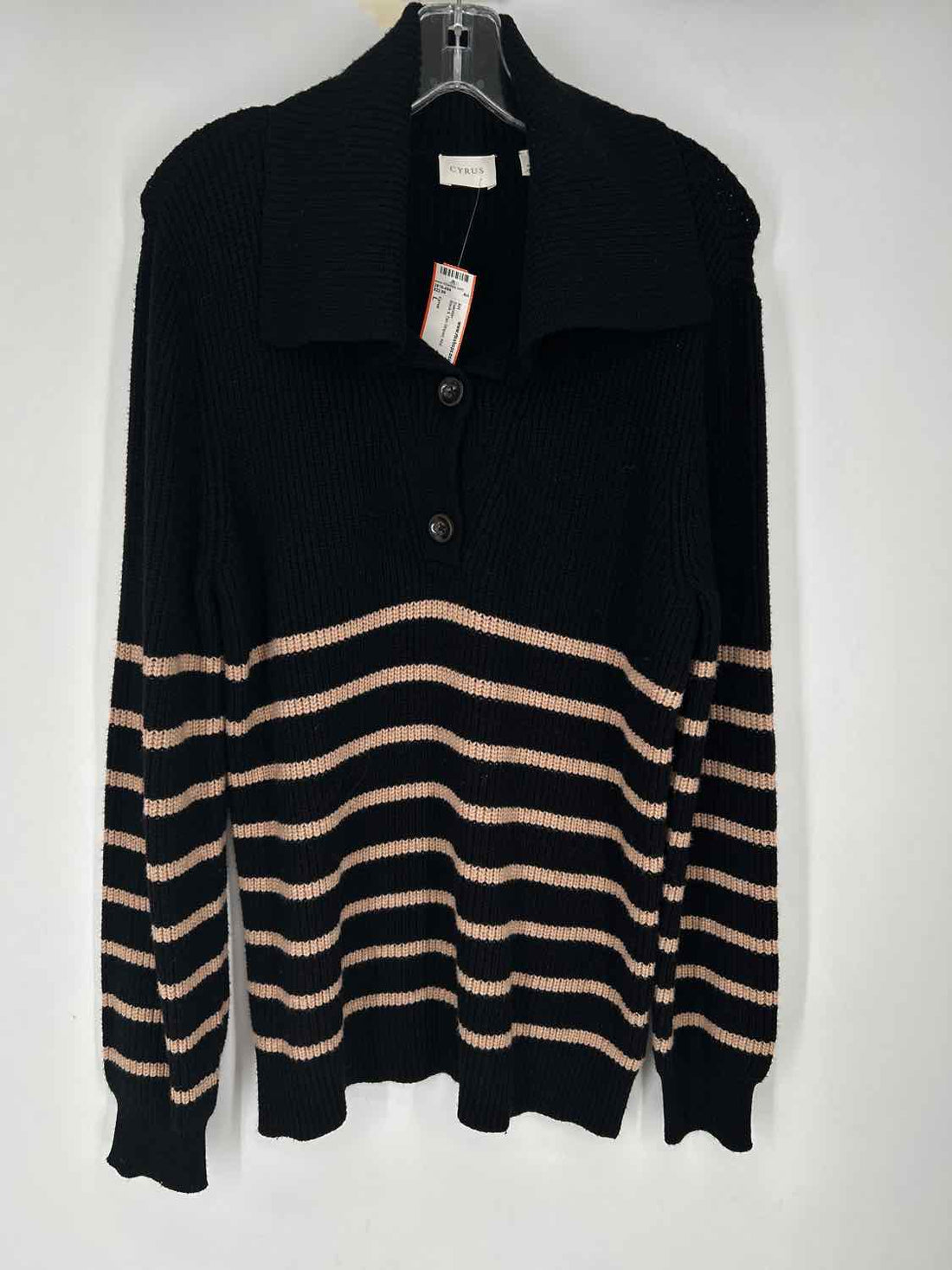 Cyrus Size L Black & Tan Striped Knit Sweater