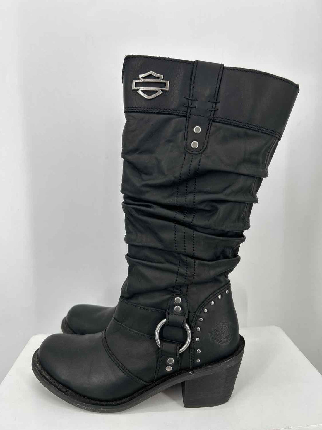 Harley Davidson Women Size 9 Black Genuine Leather Knee-High Boot