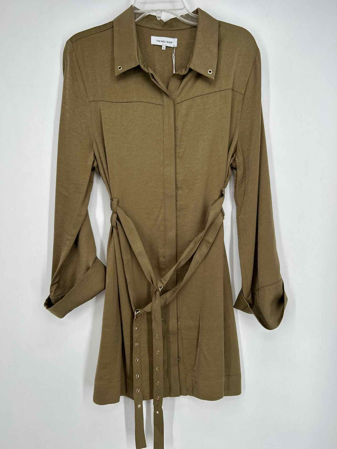 The Noli Shop Size L Olive Satin Like NWT Dress