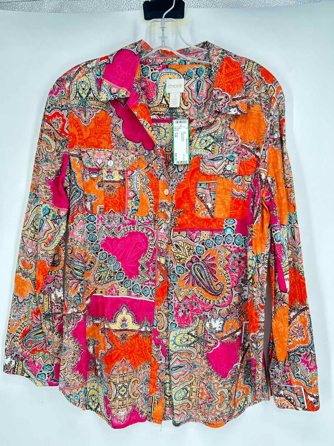 Chicos Size 1/M Orange Print Long Sleeve