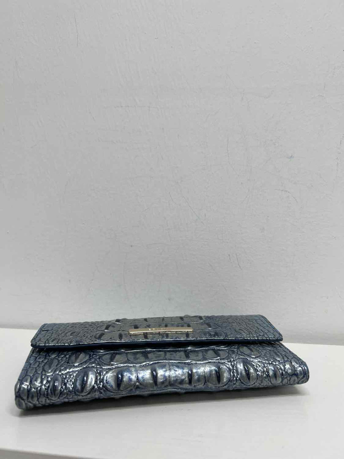 Brahmin Blue Shimmer Croc Embossed Leather Pre Owned Wallet
