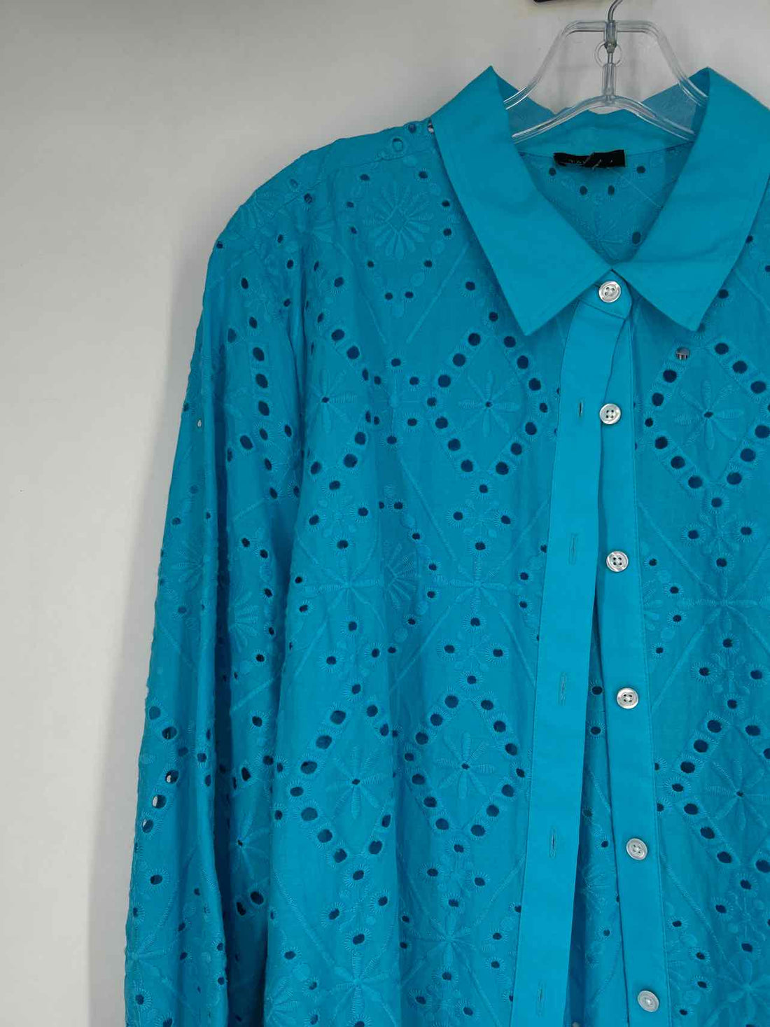 Talbots Size XL Blue Eyelet Long Sleeve Dress