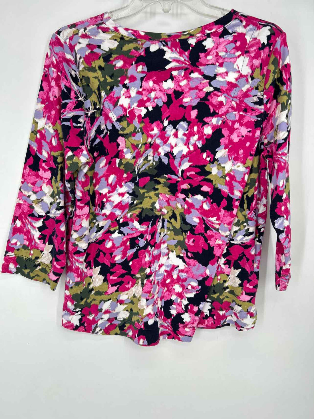 Chicos Size 2 (L) Navy & Pink Print Long Sleeve