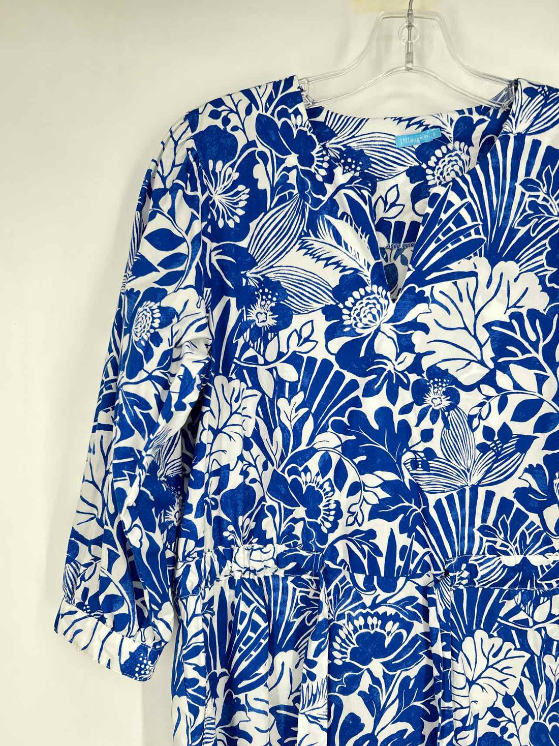 J McLaughlin Size S White & Blue Print Long Sleeve Dress