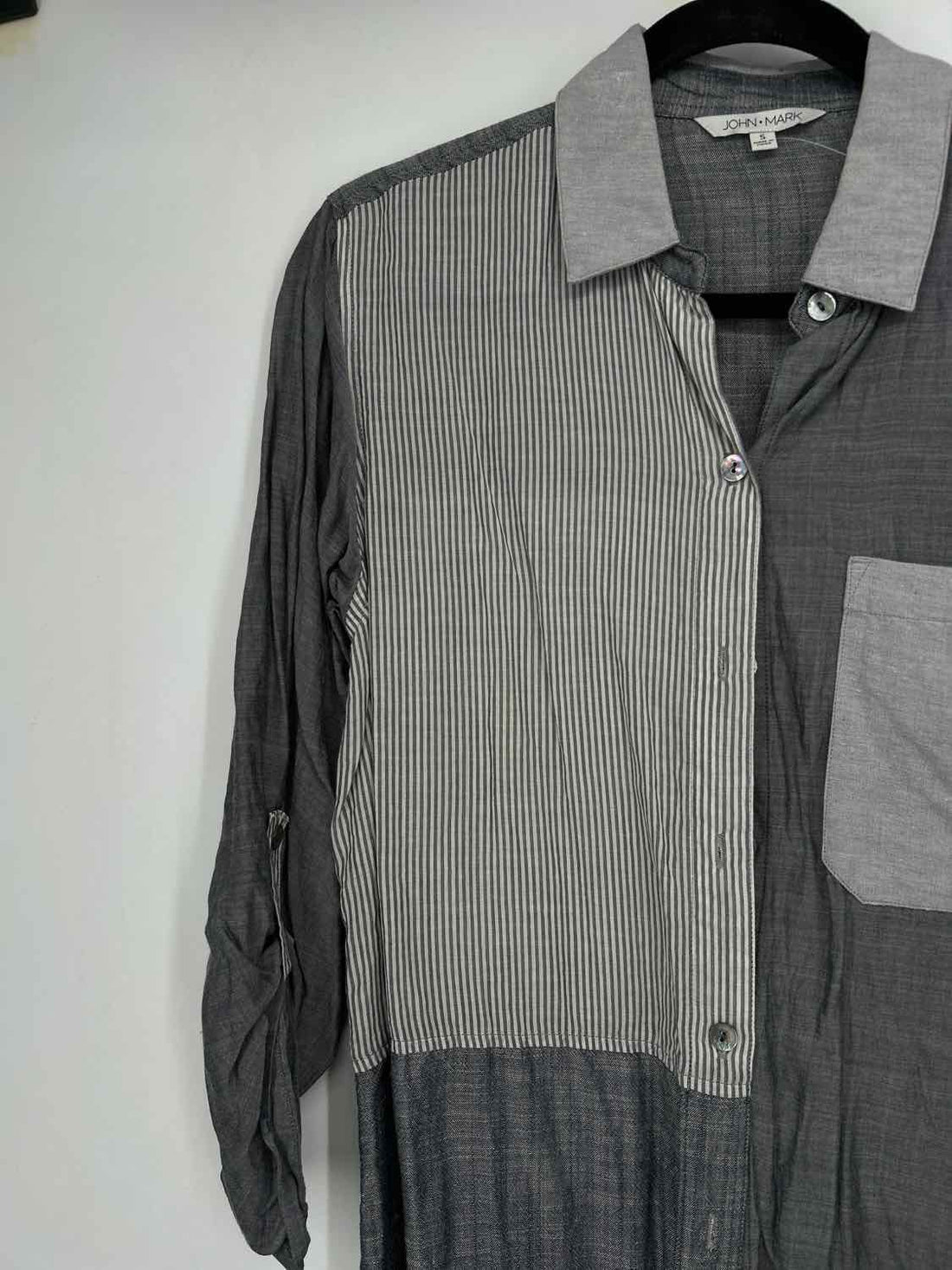 John Mark Size S Gray & White Striped Long Sleeve