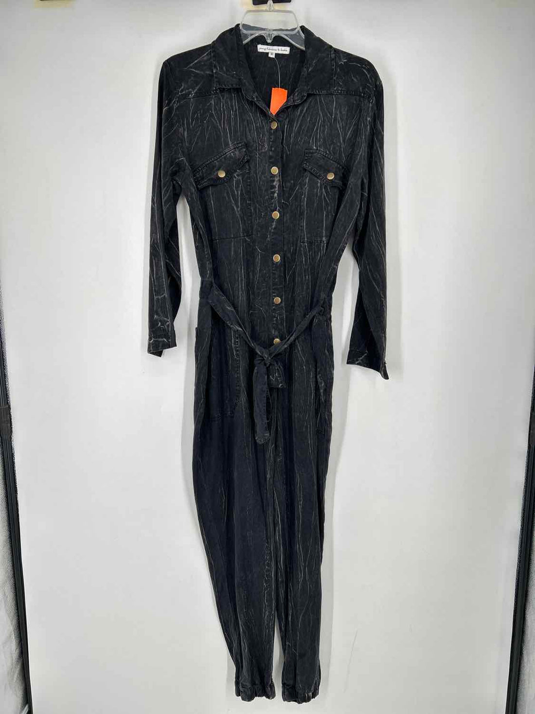 Young Fabulous + Broke Size S Washed Black Long Sleeve Jumpsuit