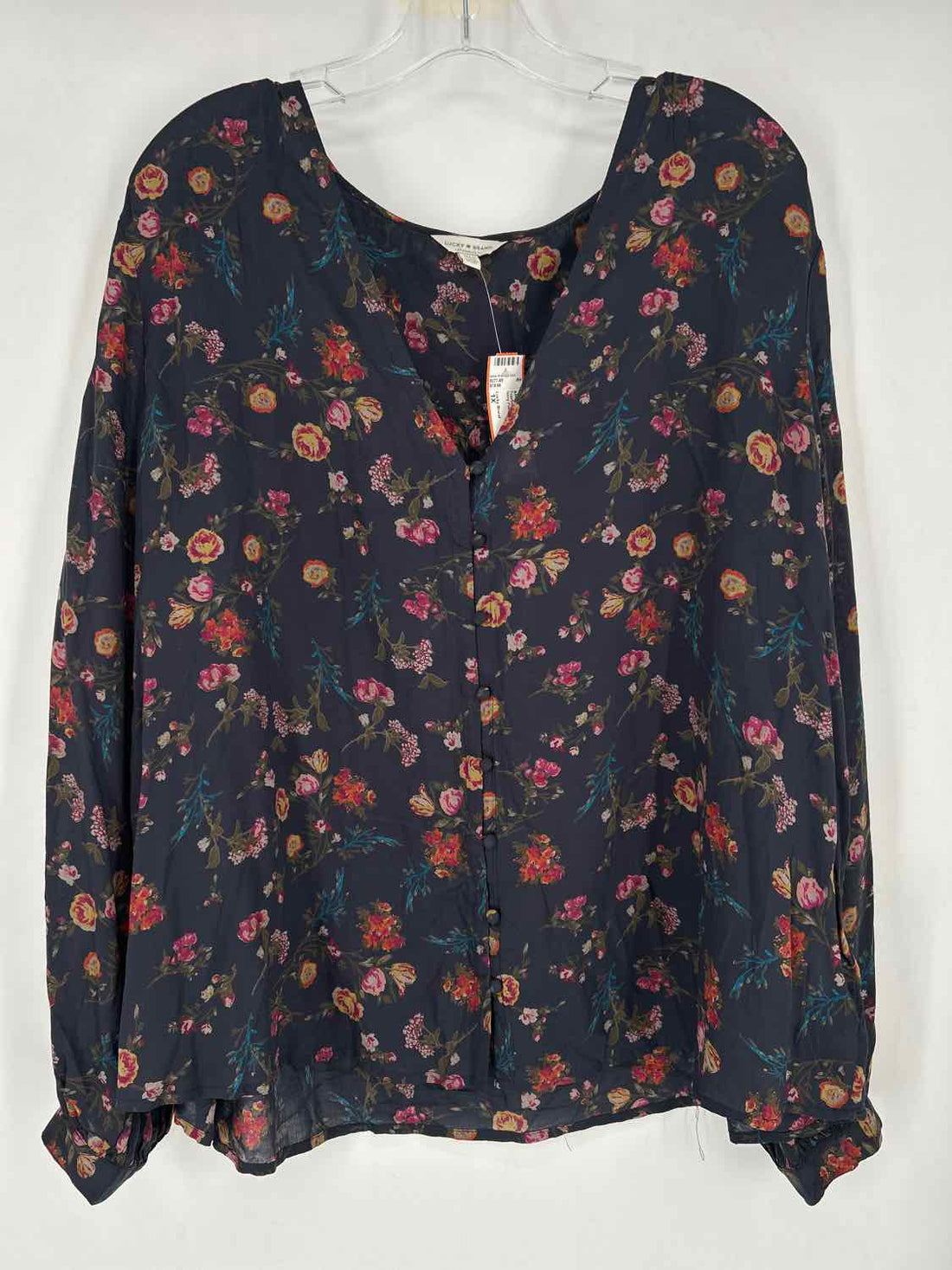 Lucky Brand Size 1X Navy Floral Top/Blouse
