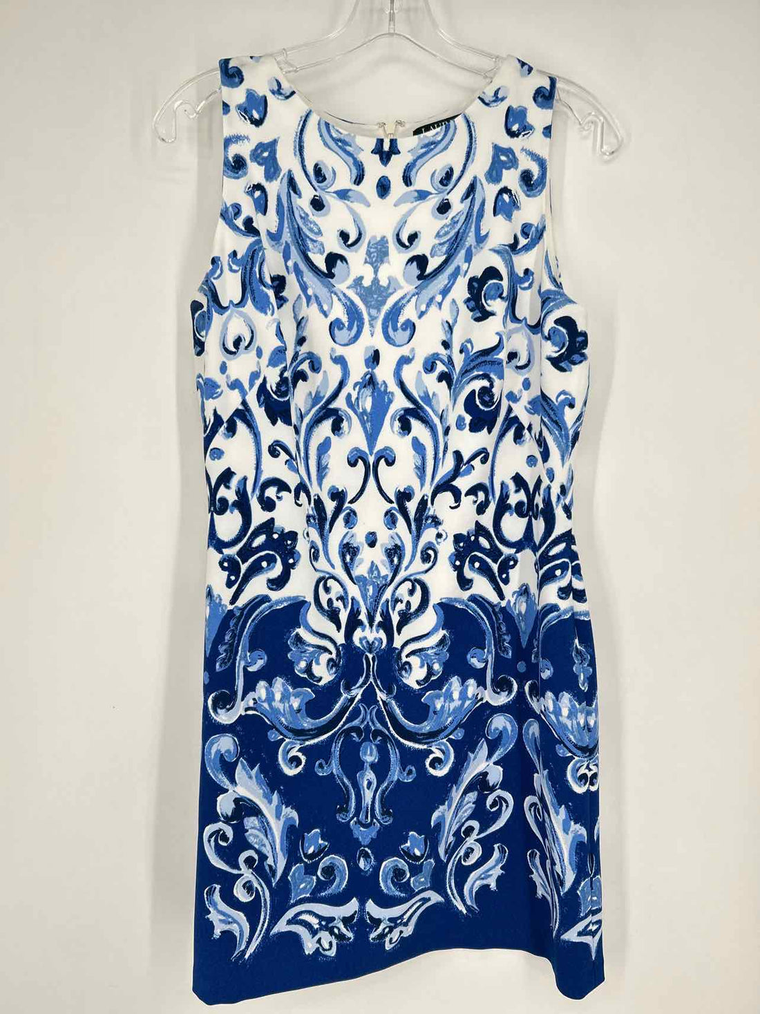 Lauren Ralph Lauren Size 12P White & Navy Print Sleeveless Dress