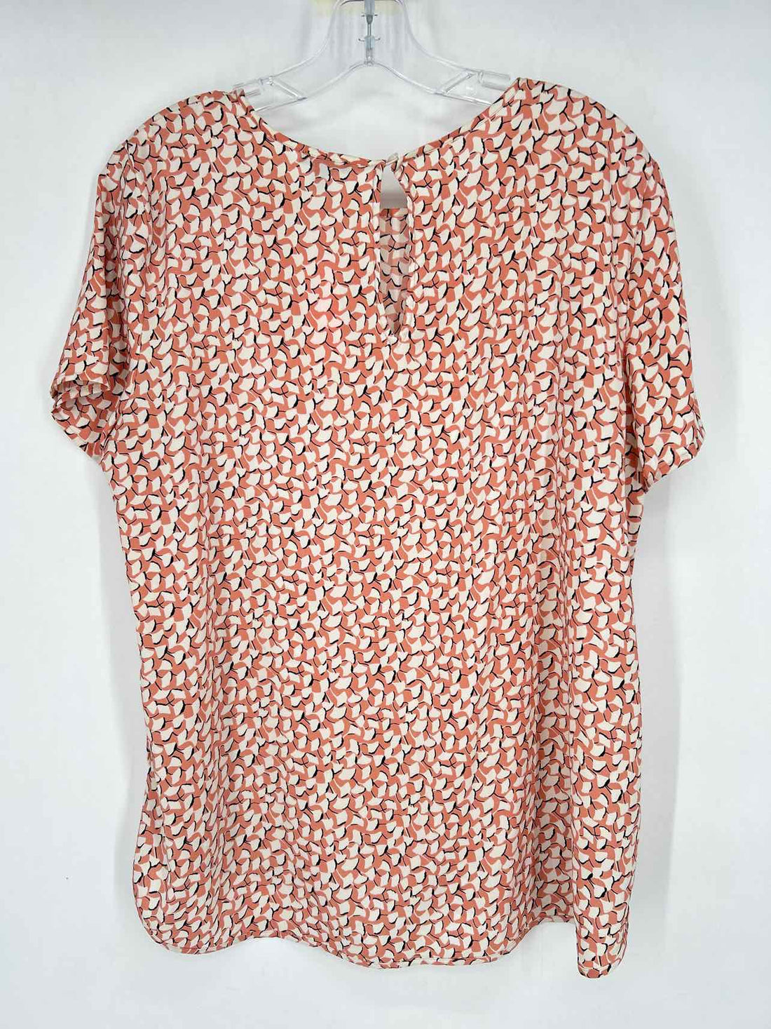 Ann Taylor Size L Pink & White Print Short Sleeve