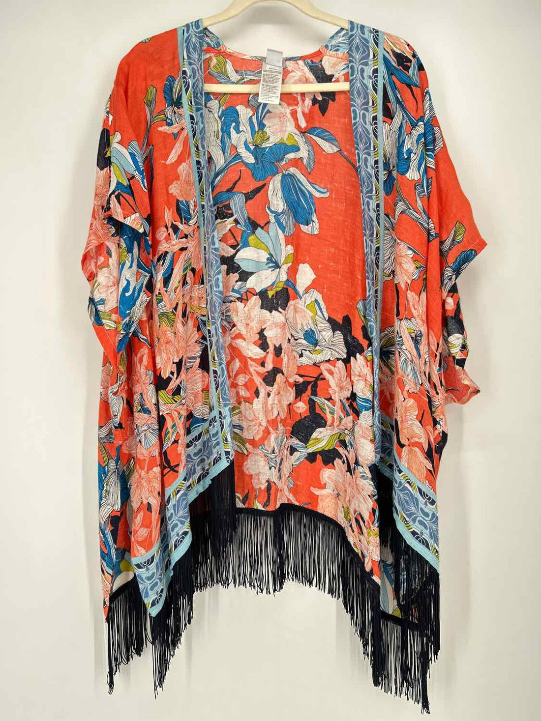 Chicos Size S/M Orange Floral Linen 100% Kimono