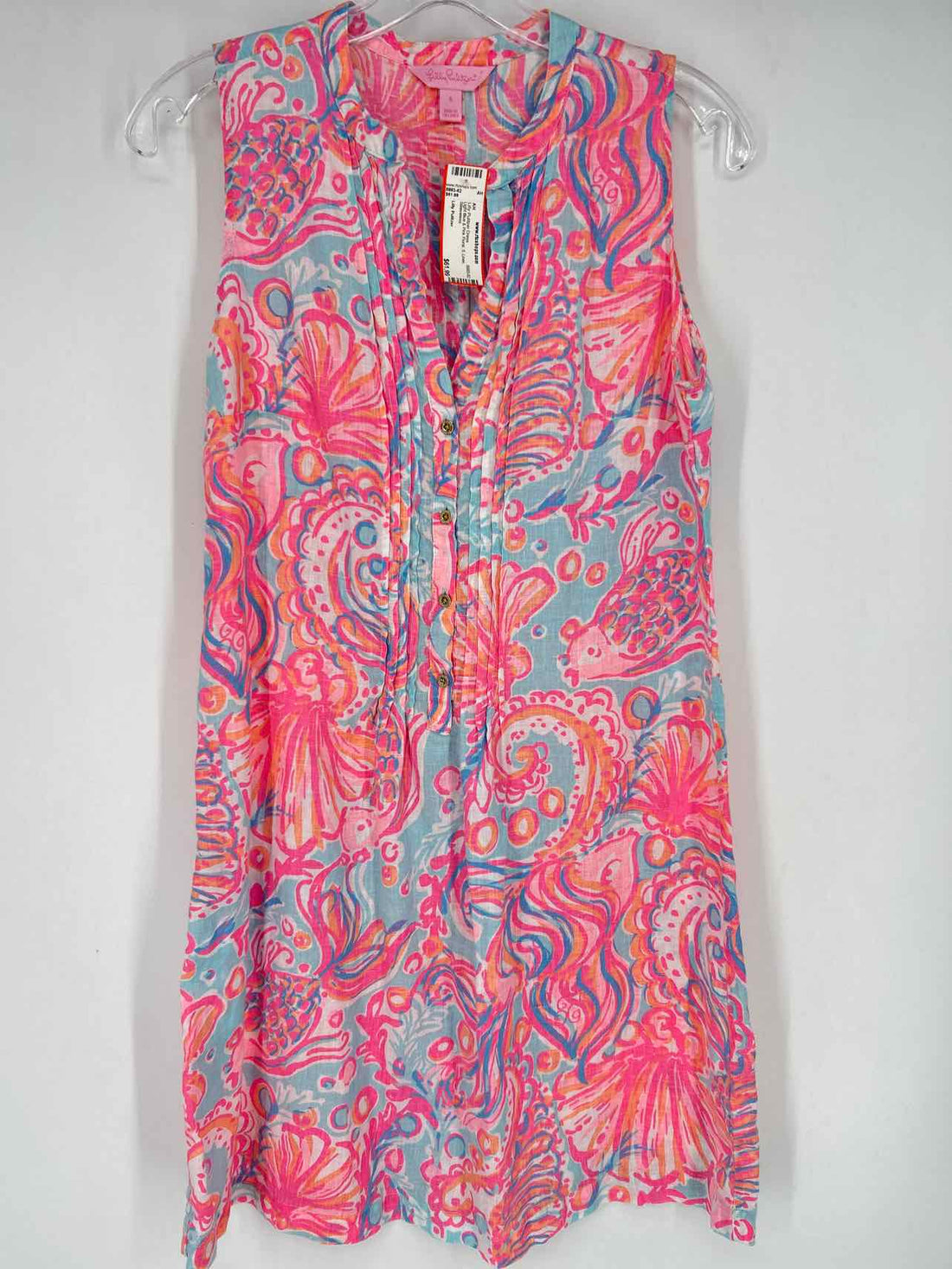 Lilly Pulitzer S Light Blue & Pink Floral Linen Sleeveless Lilly Pulitzer Dress
