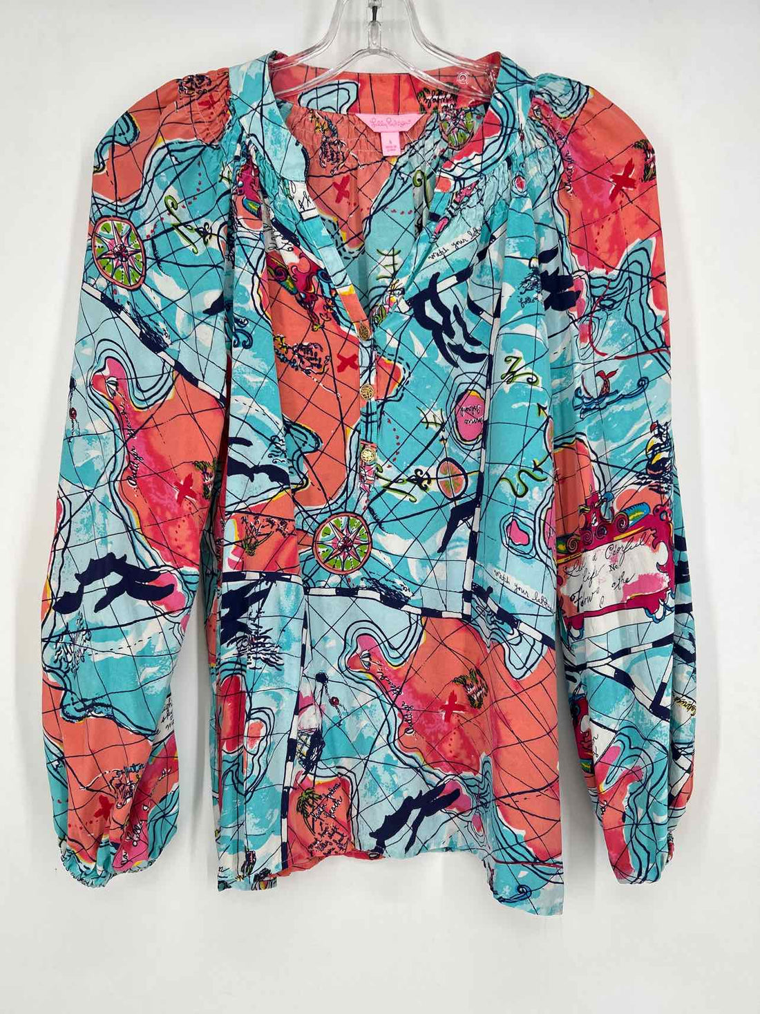 Lilly Pulitzer S Blue & Coral Print Lilly Pulitzer Top