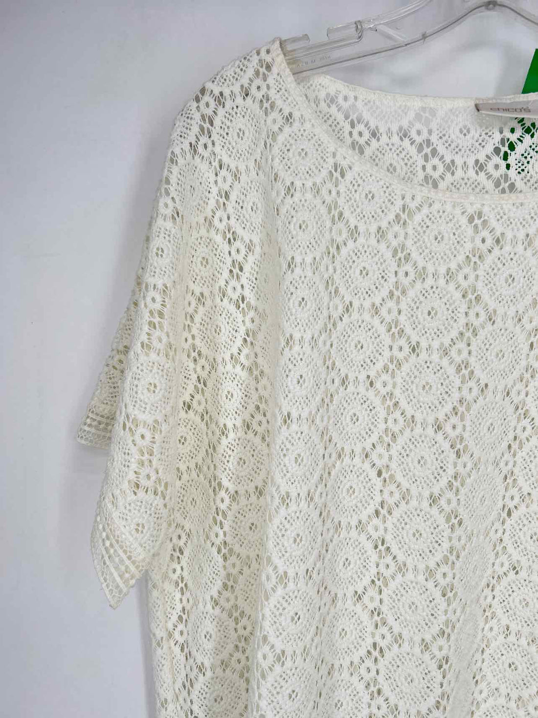 Chicos Size 3/XL White Crochet Short Sleeve