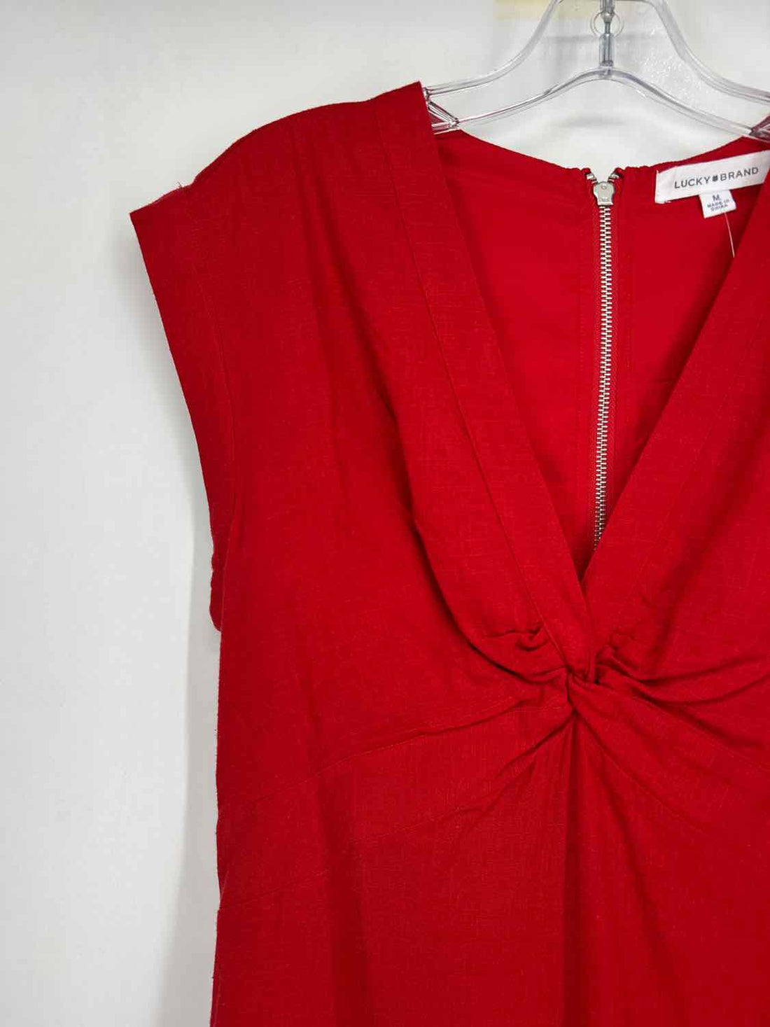 Lucky Brand Size M Red Linen Blend Short Sleeve Dress