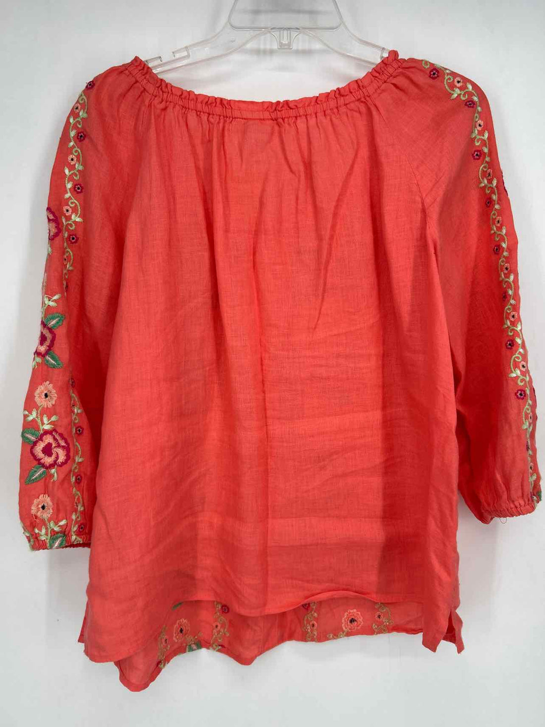 Charter Club Size L Coral Floral Linen Long Sleeve