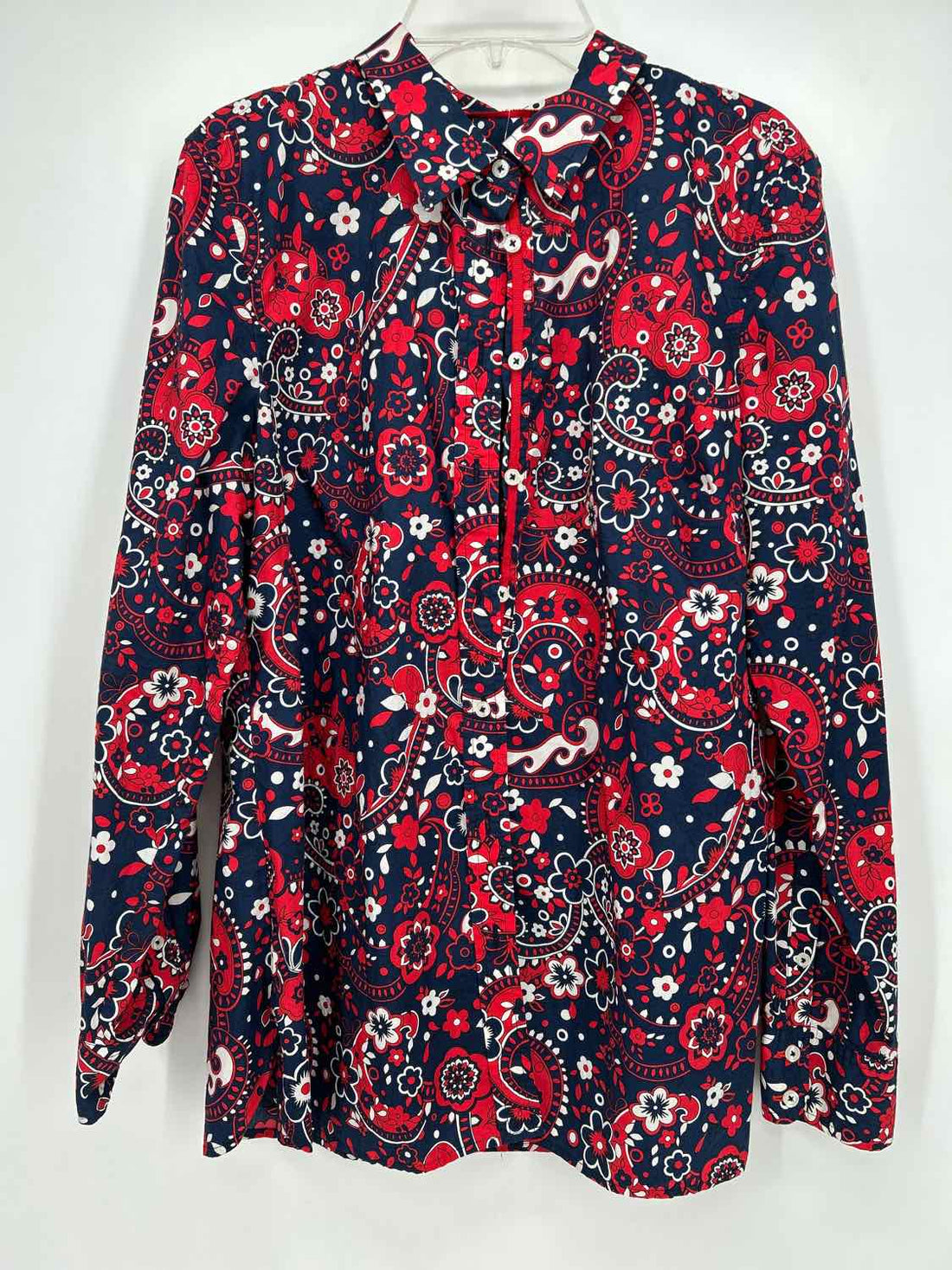 Talbots Size M Navy & Red Print Long Sleeve