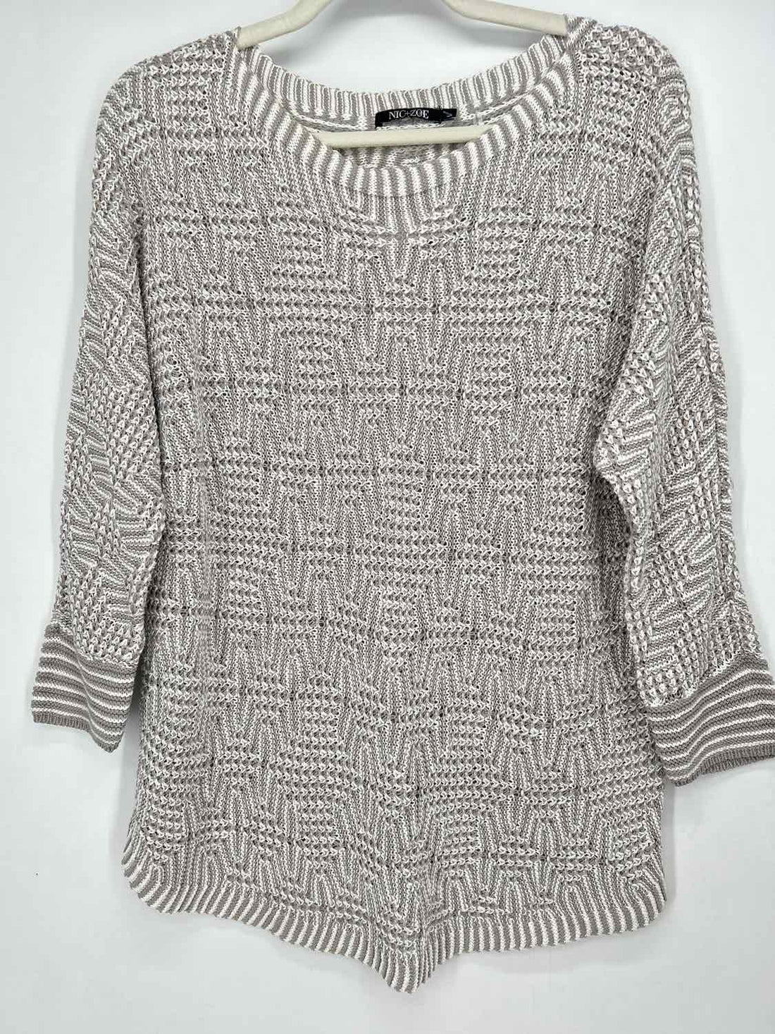 Nic+Zoe Size L Gray & White Sweater