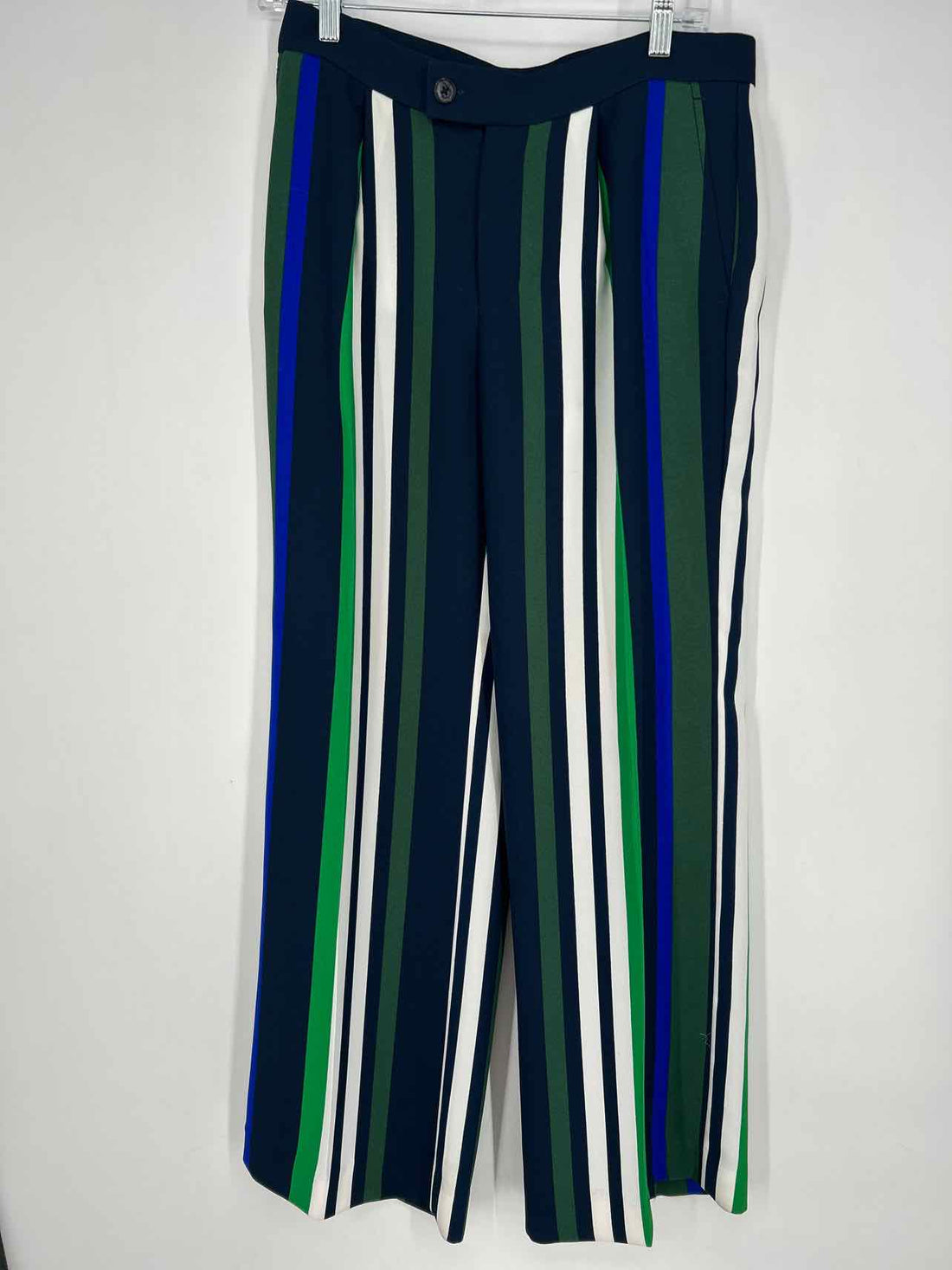 Banana Republic Size 4 Navy & Green Striped Pants
