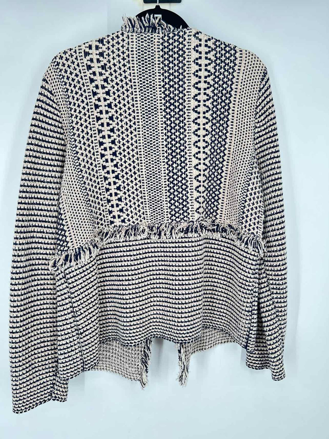 Chicos Size 2 (L) White & Navy Knit Cardigan