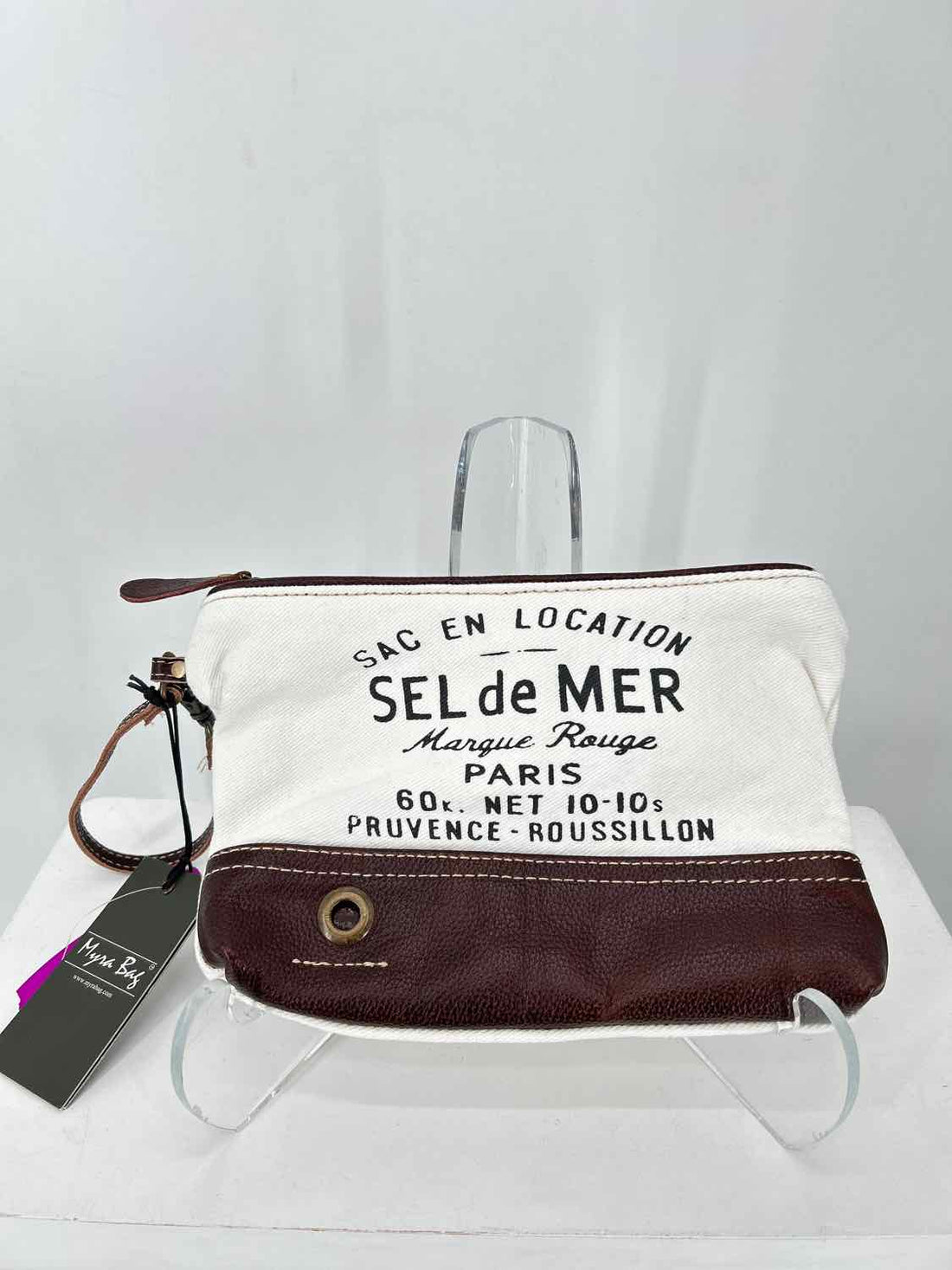 Myra Bag White & Brown Canvas NWT Clutch