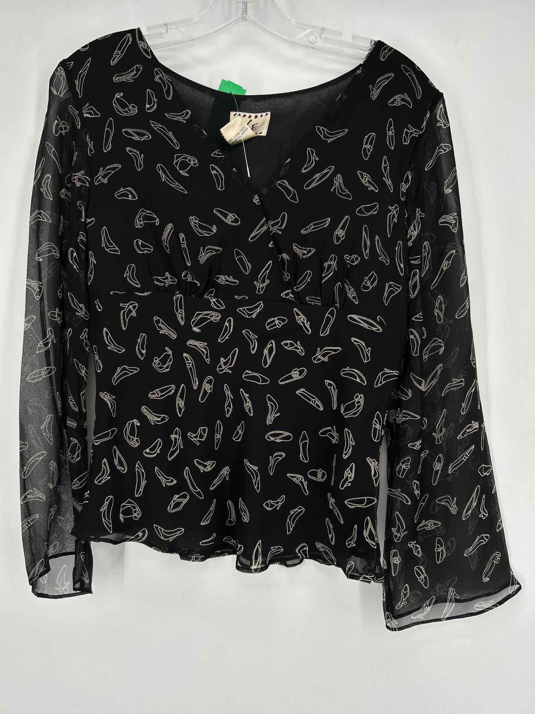 Ice Size M Black & Beige Silk Vintage Long Sleeve