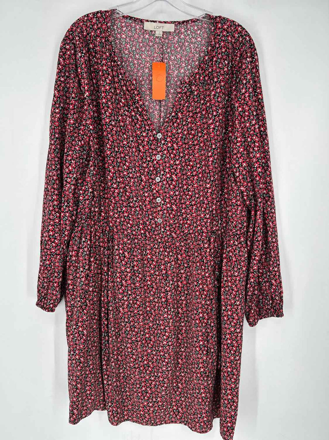Loft Size XL Black & Red Floral Long Sleeve Dress
