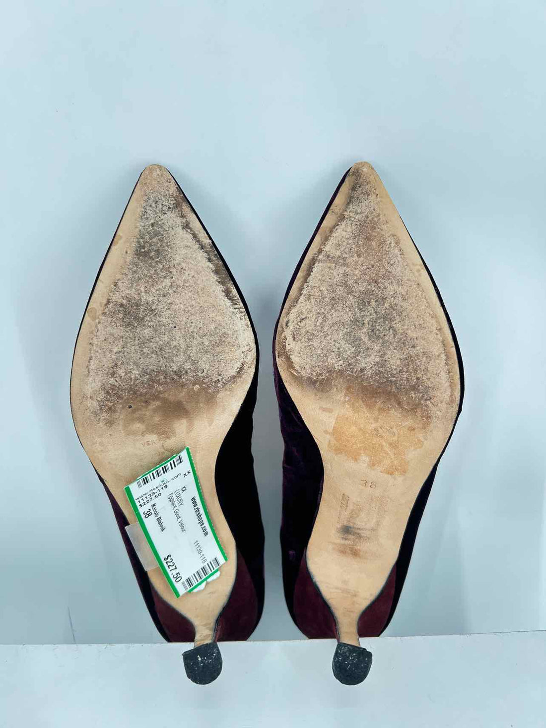 Manolo Blahnik Women Size 38 Eggplant Good Velour LUXURY