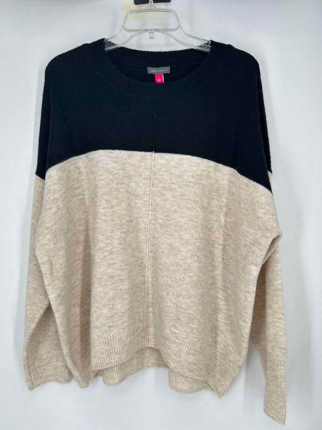 Vince Camuto Size L Black & Tan Color Block Sweater