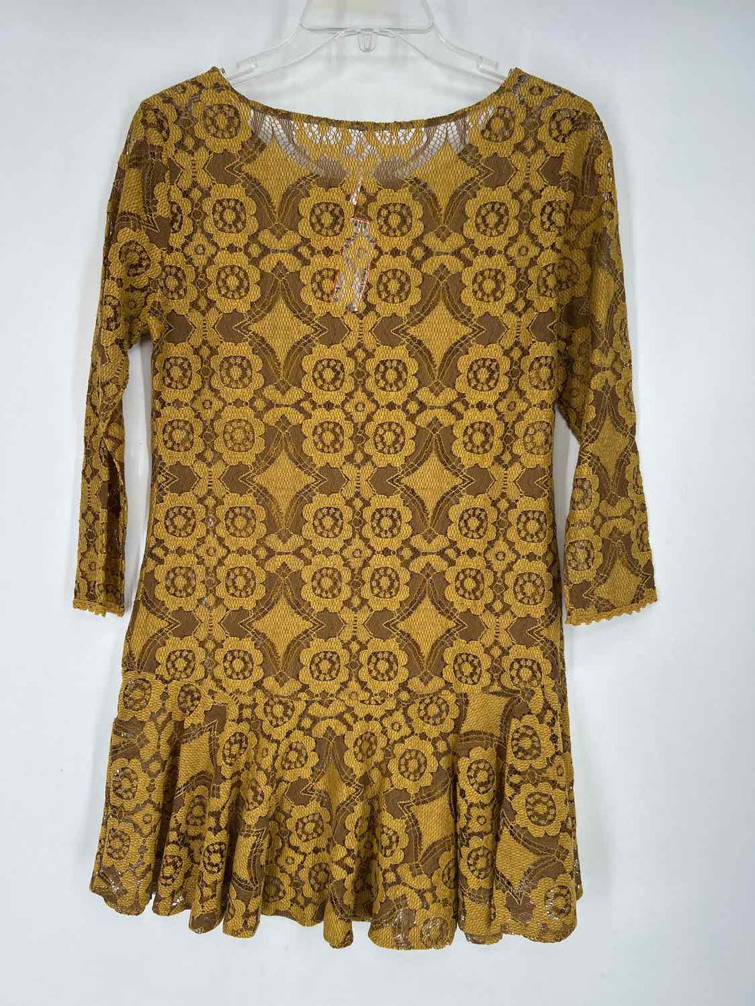 Free People Size 2 Mustard Lace Long Sleeve Dress