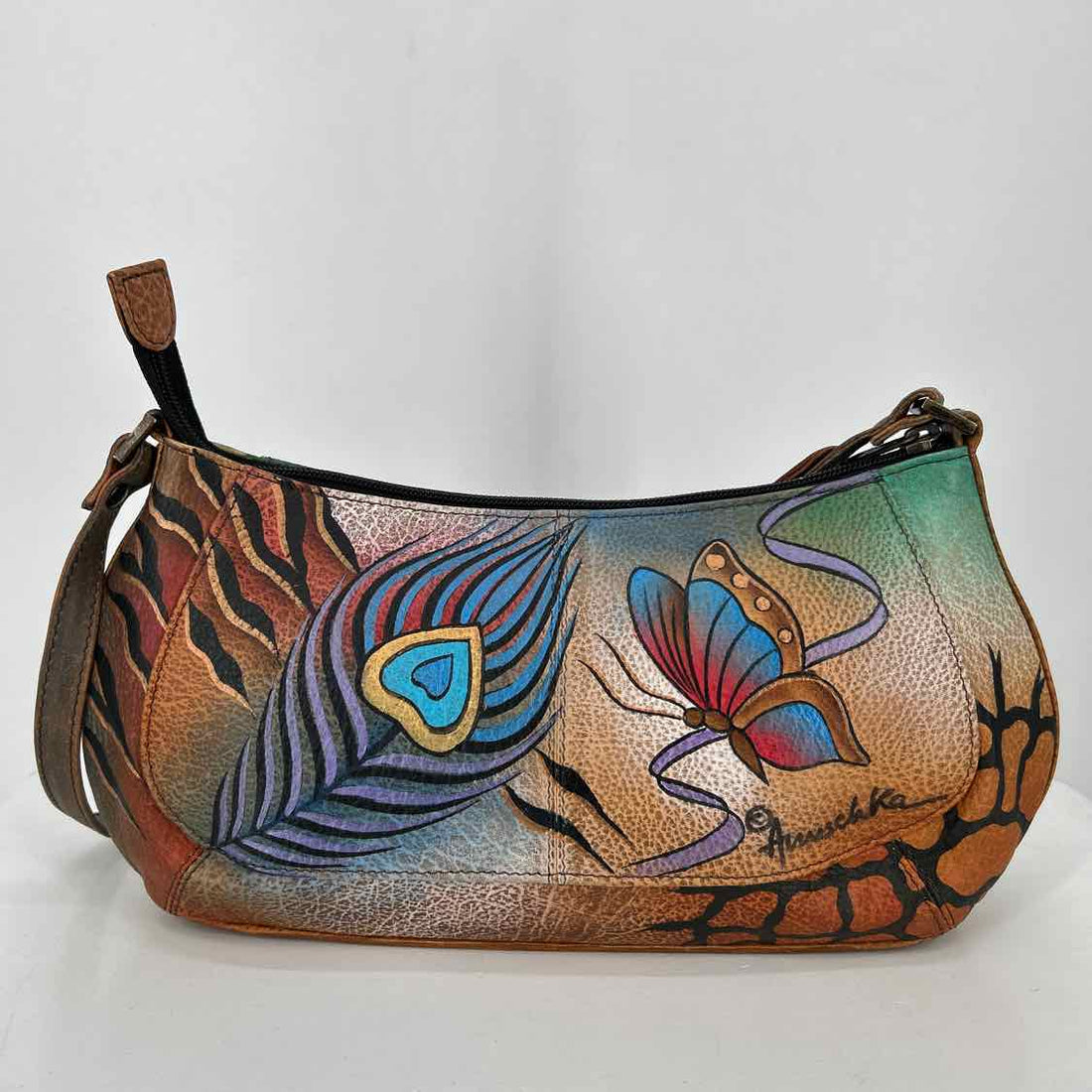 Anuschka Brown painted Pebbled Leather Shoulder
