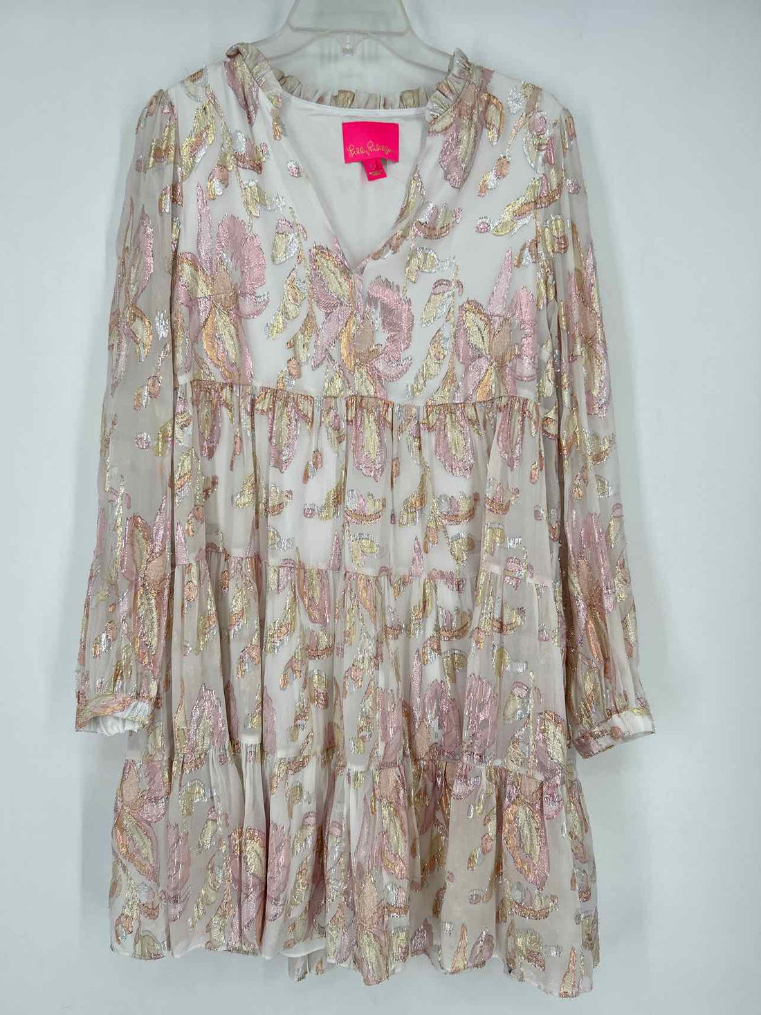Lilly Pulitzer 6 White Print Metallic Long Sleeve Lilly Pulitzer Dress