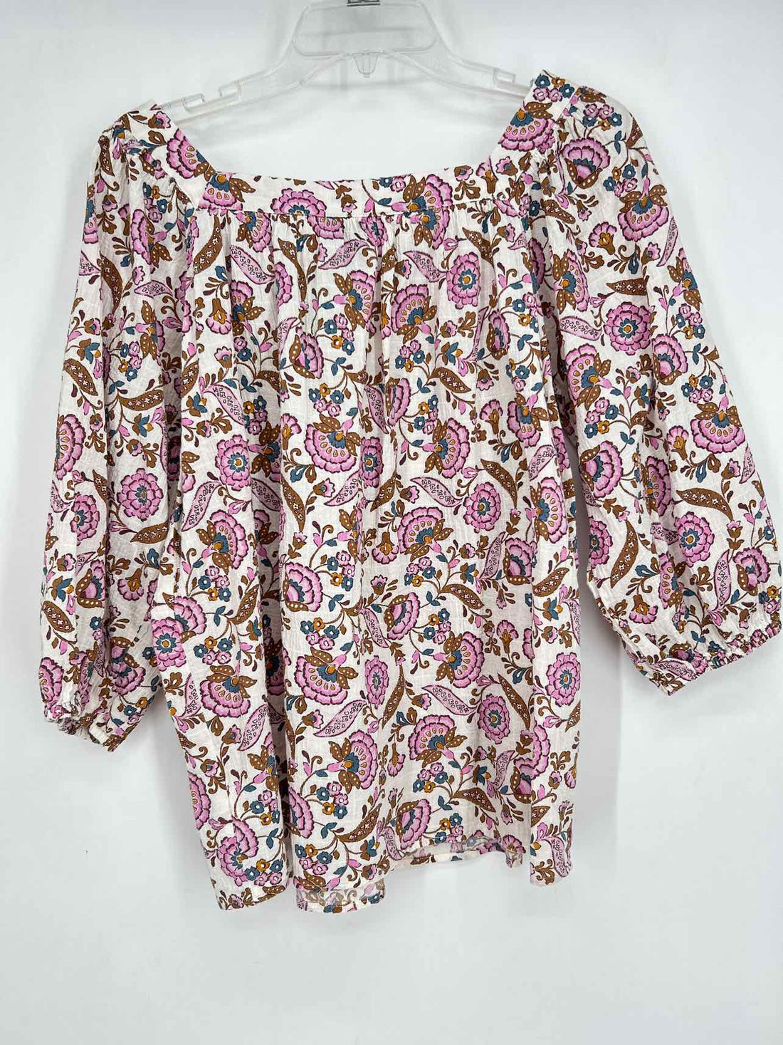 Chaps Size M White Brown & Purple Floral Long Sleeve