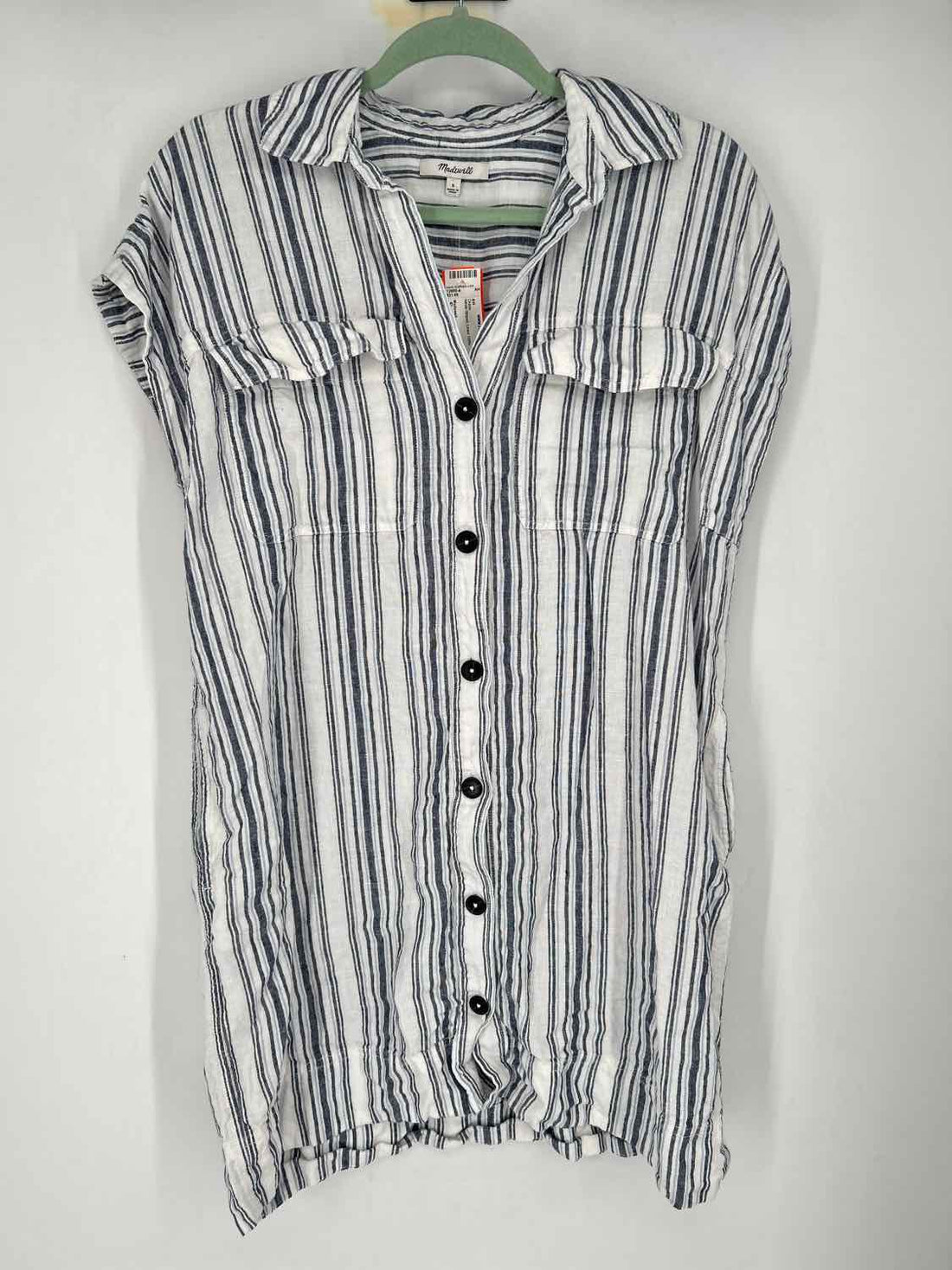 Madewell Size S White Striped Linen 100% Dress