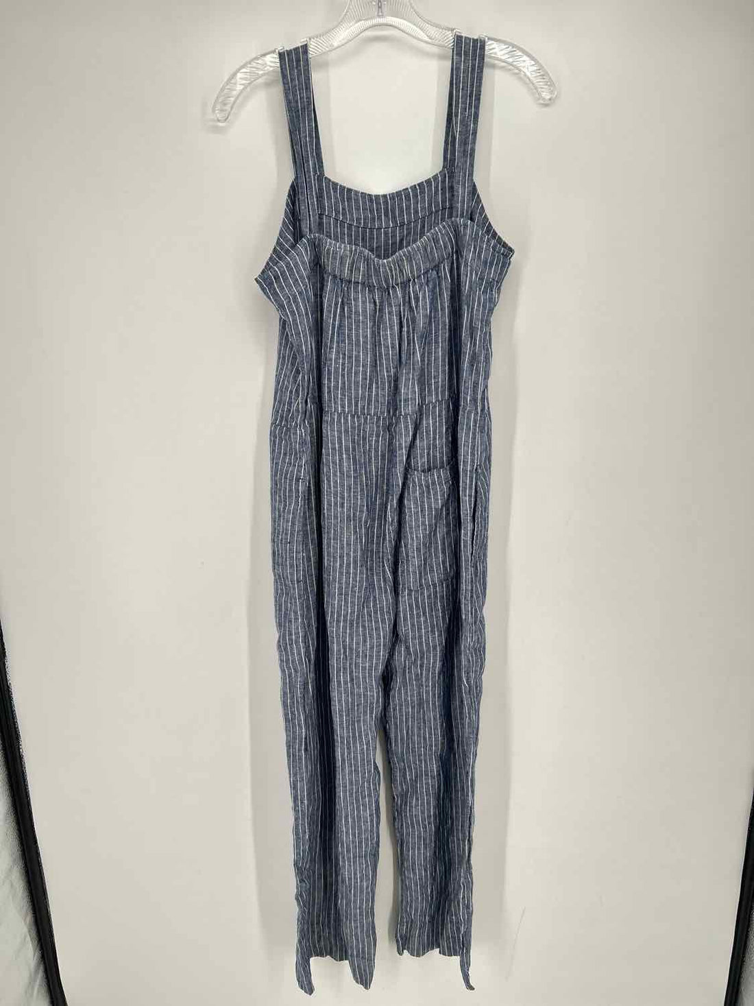 Quince Size M Navy & White Striped Linen 100% Sleeveless Jumpsuit
