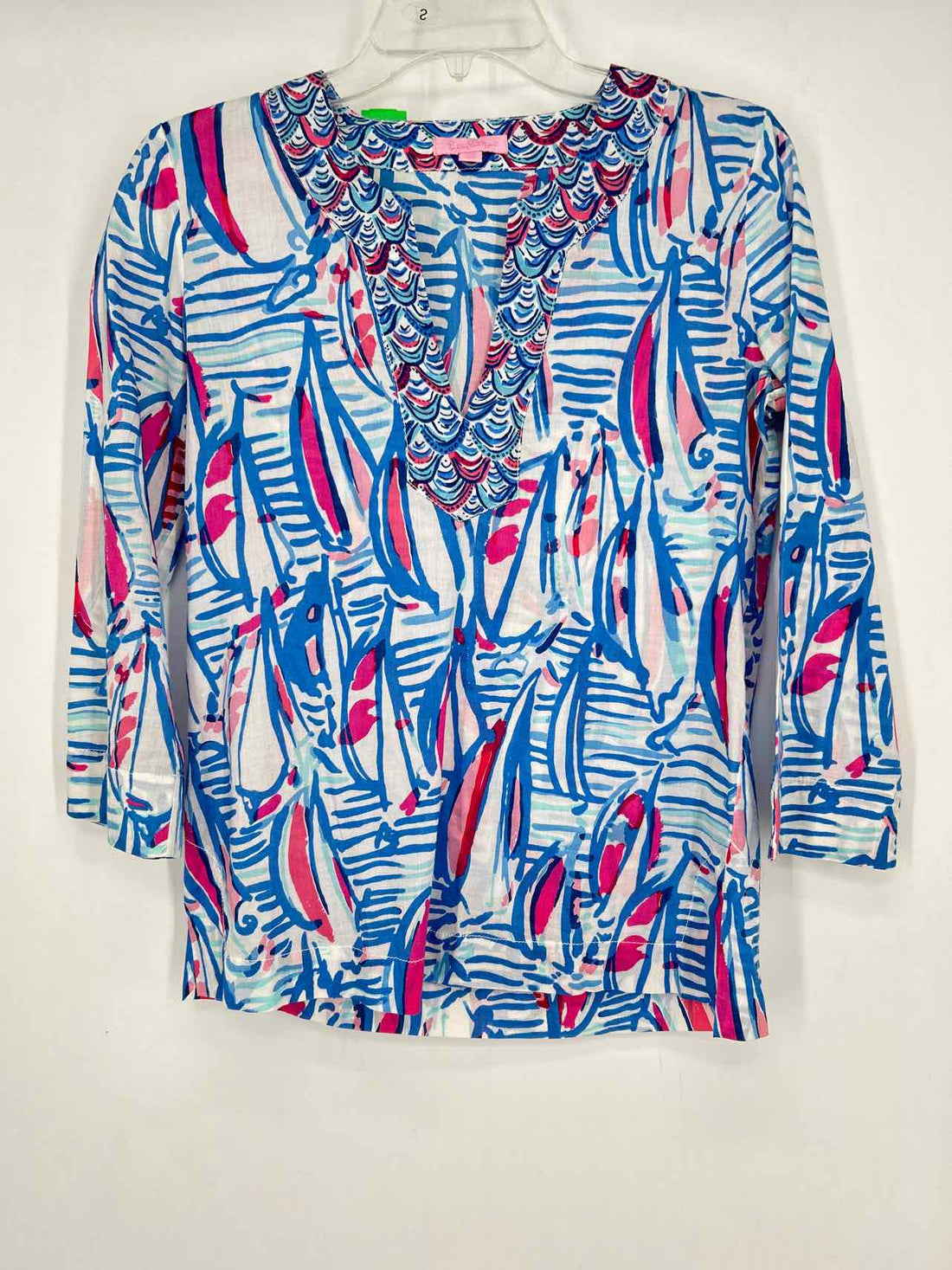 Lilly Pulitzer XXS White & Blue Print Long Sleeve Lilly Pulitzer Top
