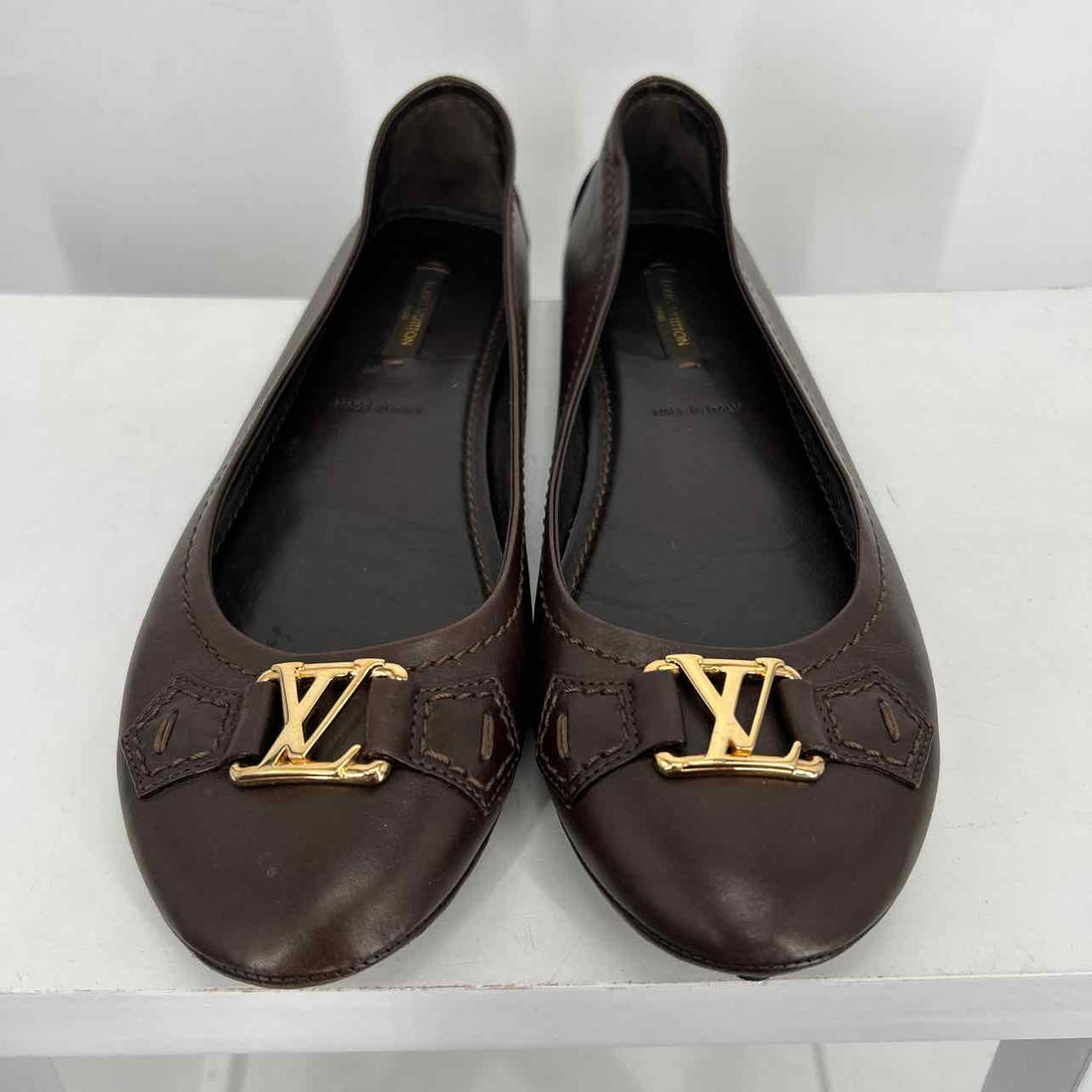 Louis Vuitton Oxford Ballerina Flats Women Size 38 Brown Like New Leather LUXURY