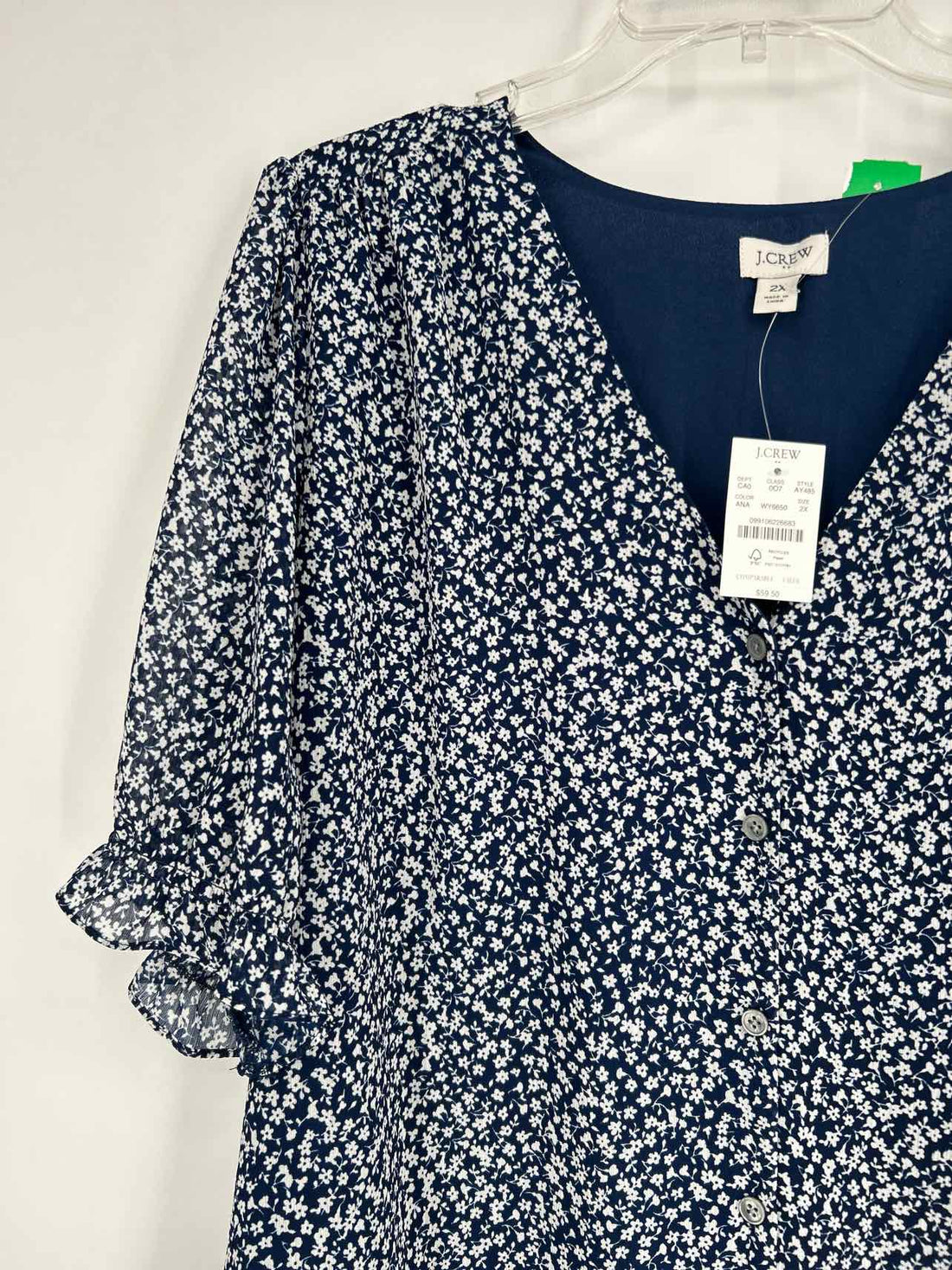 J Crew Size 2X Navy & White Floral NWT Top/Blouse