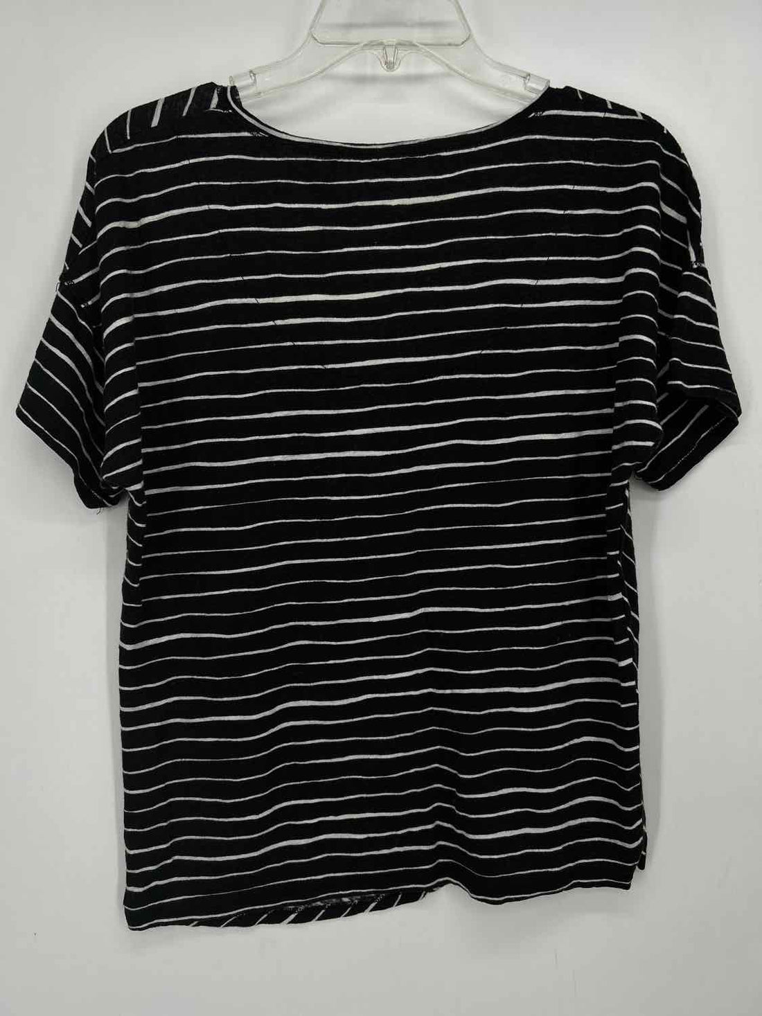 Chicos Size 1(M) Black & White Striped Linen 100% Short Sleeve