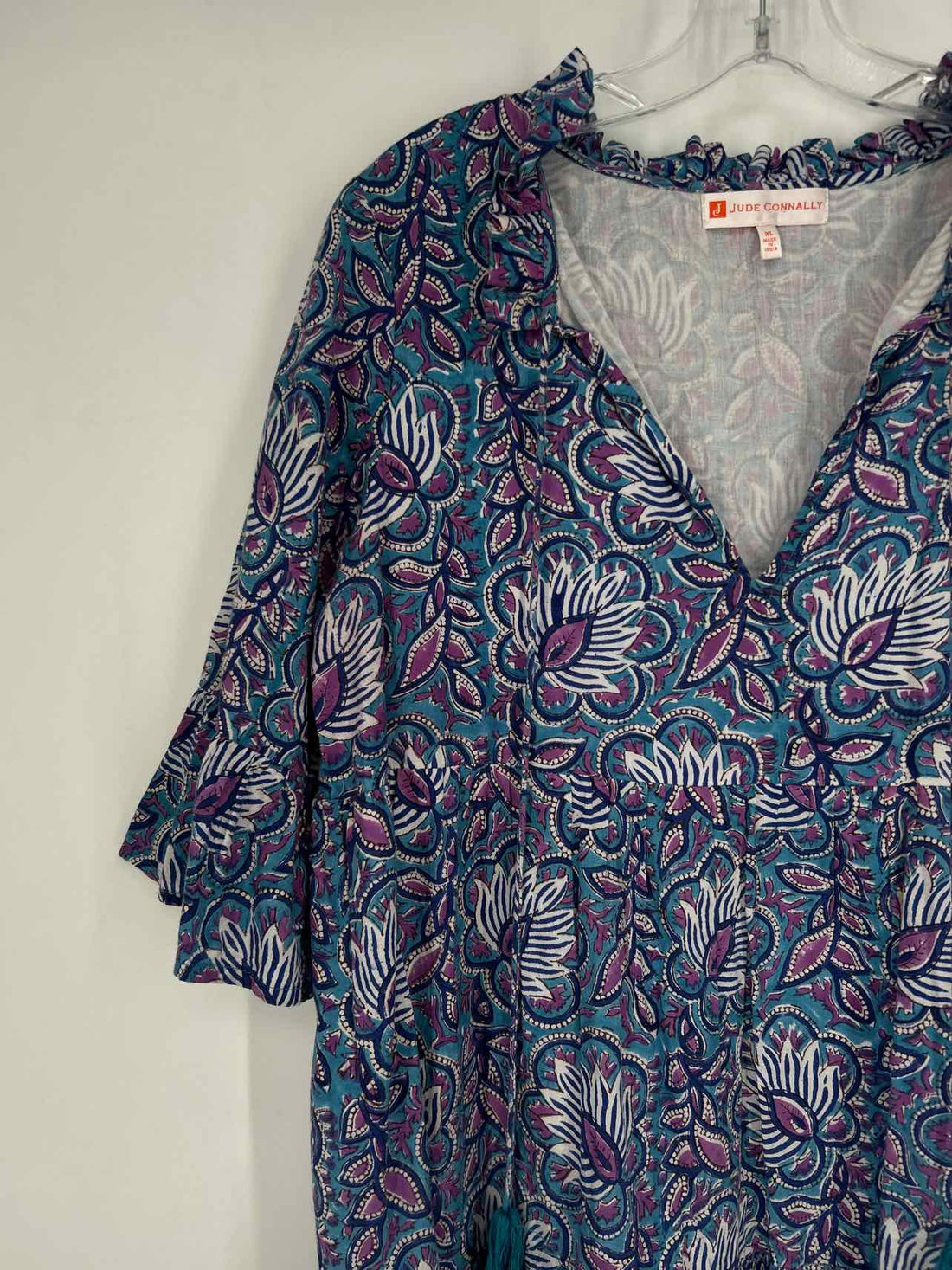 Jude Connally Size XL Teal Print Long Sleeve Dress